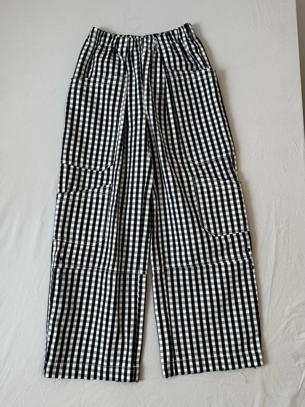 BDG Urban Outfitters Charlie Gingham Black/White Wide Leg Cargo Pants XS NWOT